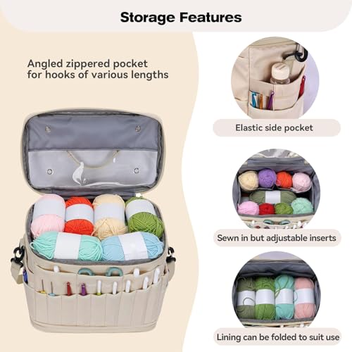 Image of Expandable Crochet Bag,Anti-Tangle Yarn Storage Organizer, Durable Knitting Project Bags for Crocheting Accessories, Portable Travel Yarn Bag for Knitters & Crocheters.ldeal Gift for Women(khaki)