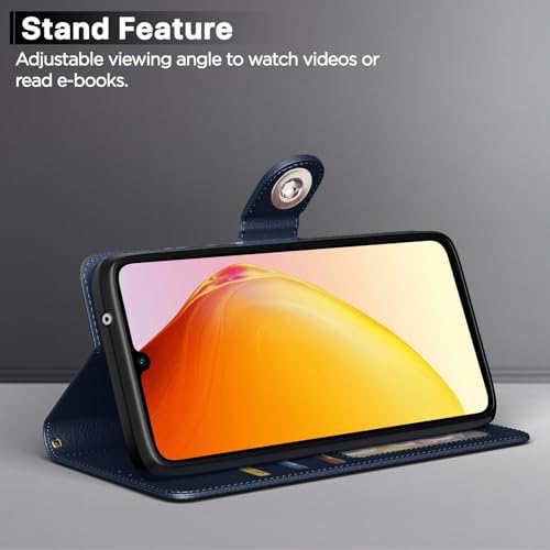 Image of Pikkme Flip Cover Leather Finish | Inside TPU with Card Pockets | Wallet Stand and Shock Proof | Complete Protection Button Flip Case for Vivo V25 5G (Blue)