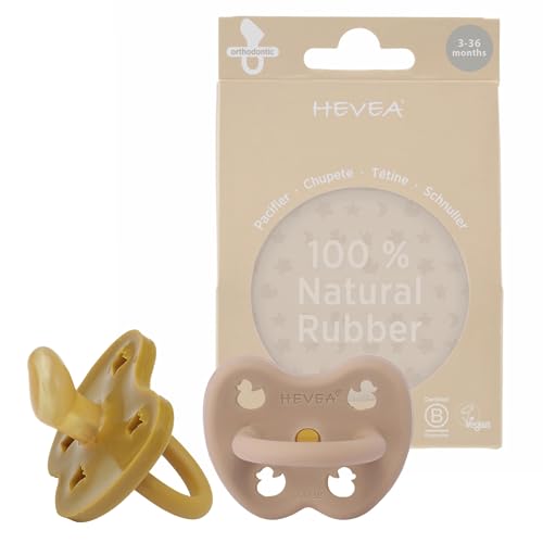 Chupetes de goma natural ORTODONTICAS 3-36 meses – Juego de dos – Miel dorada y beige marrón.