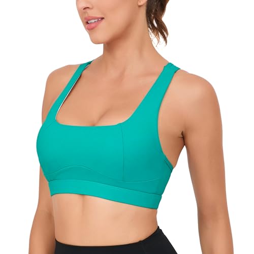 Image of RUNNING GIRL Sports Bras for Women, Racerback Medium Impact Wirefree Padded Bra Workout Crop Top Longline Sports Bra Push up(WX2989 Bright Green L), Large