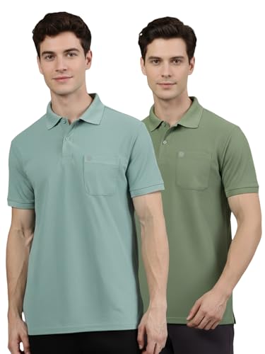Image of Lux Cozi Men's Cotton Blend Polo T-Shirt with Chest Pocket | Collar T-Shirts for Men | Half Sleeves | Plain - Regular Fit (Pack of 2)