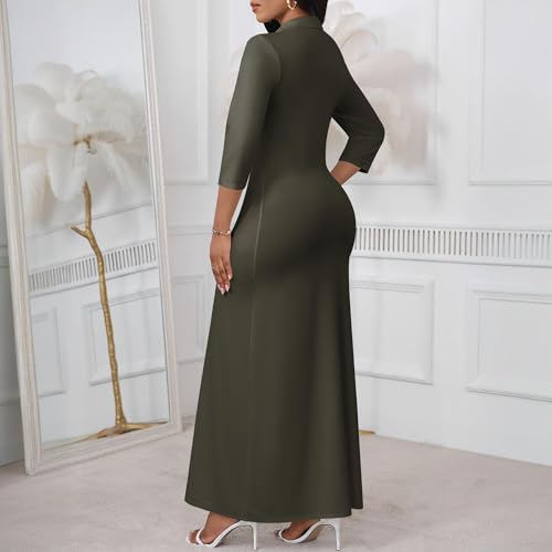 Image of PinkPatty Women's Casual 3 /4 Sleeve Polo V Neck Bodycon Maxi Dress