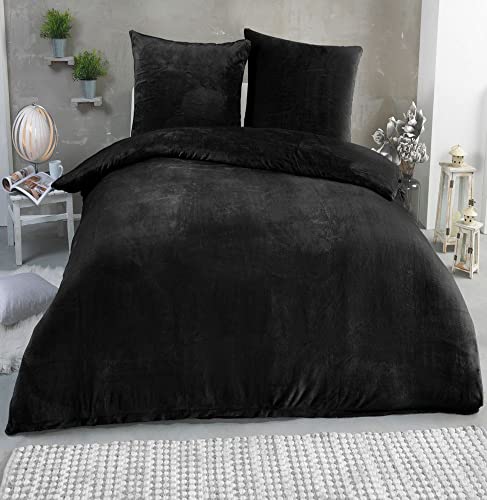 MALIKA Winter Plüsch Bettwäsche Nicky-Teddy Cashmere Coral Fleece 135x200 155x220 200, Größe:135 x 200 cm, Designe:SCHWARZ Cover