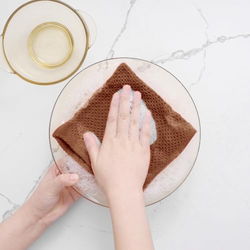 Image of Homaxy 100% Cotton Waffle Weave Kitchen Dish Cloths 6-Pack, Caramel | 12 x 12 Inches, Ultra Soft Absorbent Dish Towels, Quick Drying Dish Rags with Hanging Loop