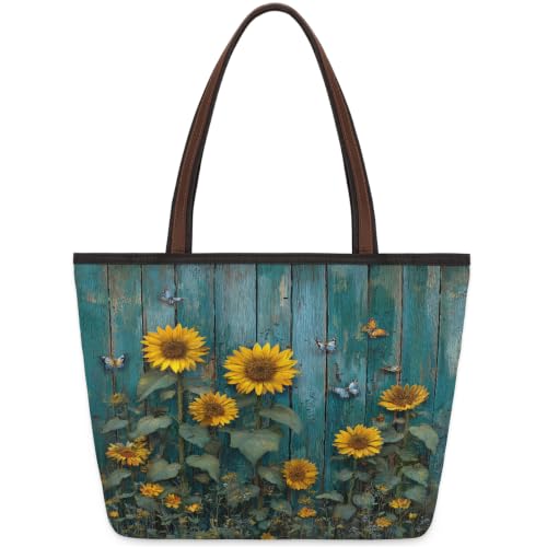 Sac fourre-tout tournesol zippé | Grand sac à main en polyester 45x33 cm décontracté pour femme