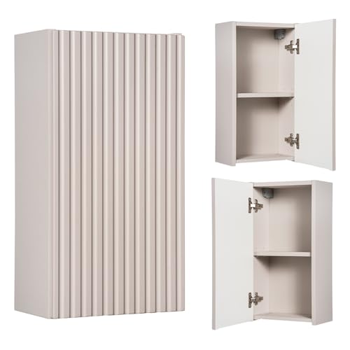 Lomadox Badezimmer Hängeschrank 30 cm Kaschmir beige gerillte Front Wandschrank Badschrank 1-türig B/H/T ca. 30/57/19 cm