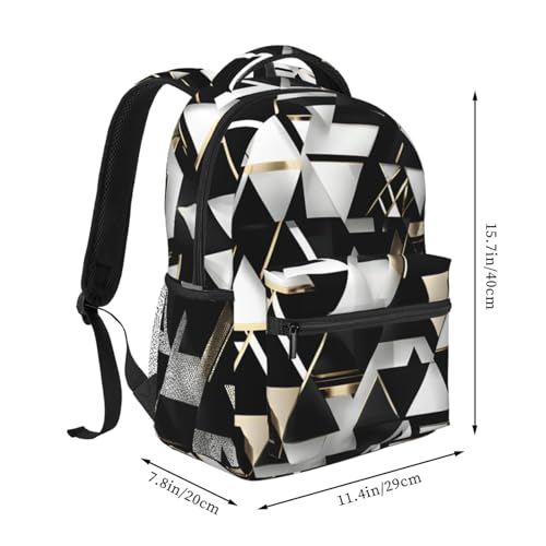 Mochila de senderismo EdWal impermeable con estampado triangular negro y dorado 2