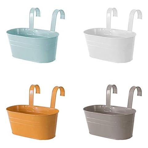 NIUXICH 4pcs Metal Iron Pots with Dual Detachable Hook, Wall Hanging Planter Bucket Flower Holders,for Railing Fence Balcony Garden Home Decoration Cover