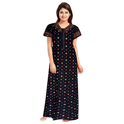 Image of Keyocean Women's Cotton Printed Maxi Night Gown Nighty (Pack of 4) Black, Brown, Red & Blue