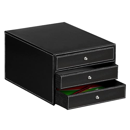 PU Leather Desktop Organizer with Drawers,3 Drawer Office Desk Organizer,Desktop Storage for Office Supplies/A4 Paper/Magazine/Book,for Office School Home.Black