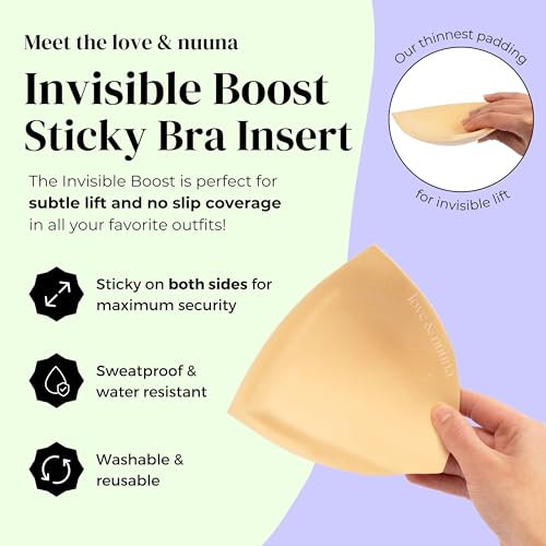 love & nuuna Double Sided Sticky Push Up Bra Inserts - Reusable Adhesive Bra with Padding - Sticky Bra for Dresses Bikinis and Bathing Suit Inserts (US, Cup Band, AA, C, Invisible Boost, Nude) - Thumbnail 2