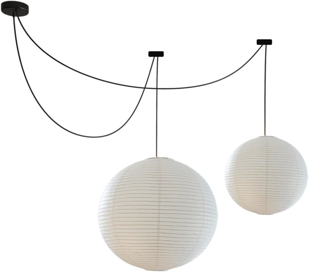 White Paper Orb Pendant Light Japanese Wabi Sabi Chandelier Round Paper Lantern Chandelier Off Center Hanging Pendant Light for Living Room Dining Room - 19.6" Large