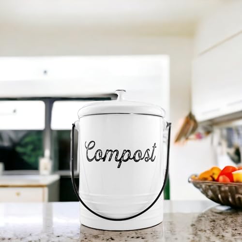 AuldHome-Design-Kitchen-Compost-Bin-for-Countertop-13-Gallon-Composting-Bucket-with-Lid-Includes-3-Charcoal-Filters-White-Enamel AuldHome Design Kitchen Compost Bin for Countertop 13 Gallon Composting Bucket with Lid Includes 3 Charcoal Filters White Enamel