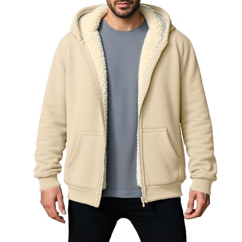 MLWSKERTY Abrigo de invierno cálido de forro con capucha para hombre, resistente con forro exterior, cierre de cremallera, ropa de abrigo de poliéster para clima frío, abrigo con capucha con