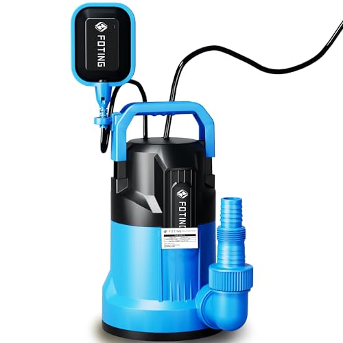 FOTING Flachabsaugpumpe 550 W, 17.000 l/h, Förderhöhe bis 9 m, Eintauchtiefe bis 7 m, flachabsaugend bis 1 mm, für Pool, Keller und Entwässerung