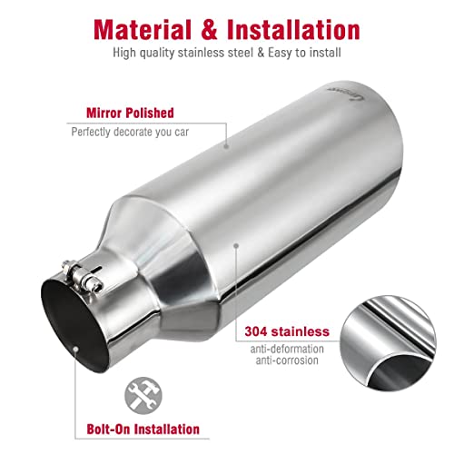 Upower 4" To 7" Diesel Exhaust Tips 4" Inlet 7" Outlet 18" Long Universal Exhaust Tips Mirror Polish Stainless Steel Exhaust Tailpipe Rolled Edge Bolt On Diesel Tips #TOP4