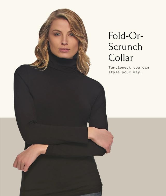 Felina Women’s Long Sleeve Cotton Modal Turtleneck Top, Breathable Lightweight Layering Essential, Fitted Turtleneck Sweater - Image 4