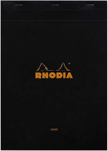 RHODIA 186009C - Stapled Notepad No. 18 Black - A4 - Ruled - 80 Detachable Sheets - White Clairefontaine Paper 80 g/m - Soft, Resistant and Waterproof Coated Card Cover - Basics