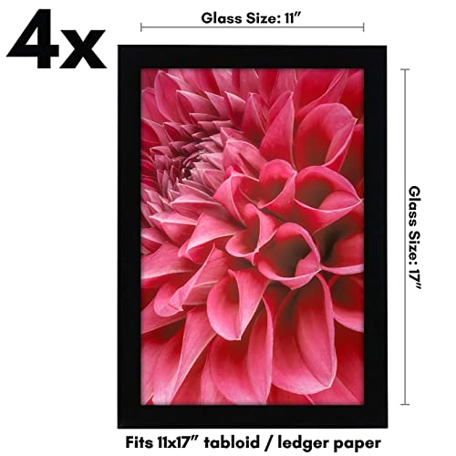 Image of Americanflat 11x17 Picture Frame with Shatter-Resistant Glass - Set of 4 - Signature Collection - Gallery-Style Frames Made of Engineered Wood - Picture Frames for Wall Display - Black