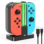 Switch Charger for Joy Con with LED Light Bar, FYOUNG for Nintendo Switch/OLED Controller Charger Dock, Switch Accessories for Joycon Charging Stand with Individual LED Indicator - Black
