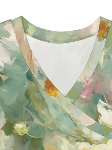 Image of Plus Size Dresses for Women Floral Print Maxi Dress Flowy 3 /4 Sleeve with Belt