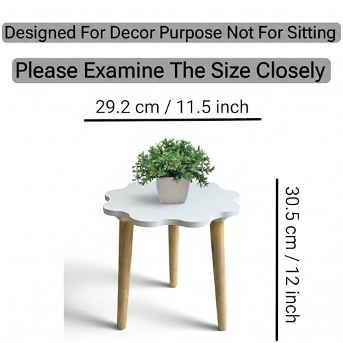 Image of Modern Scalloped Side Table with 3 Wooden Legs, Minimalist End Table /Coffee Table for Living Room, Bedside Nightstand for Bedroom, Balcony & Small Spaces