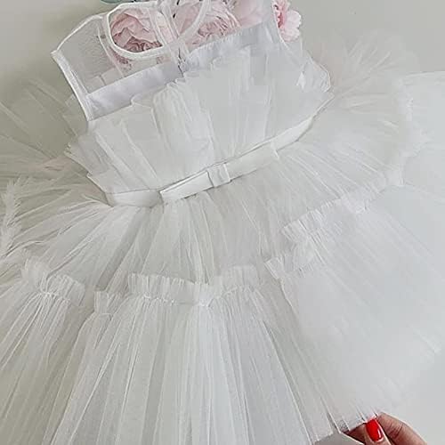 Popular Children's Sleeveless Mesh Dress Solid Bow Dress New Princess Poncho Dress(White,4-5Y) image 4