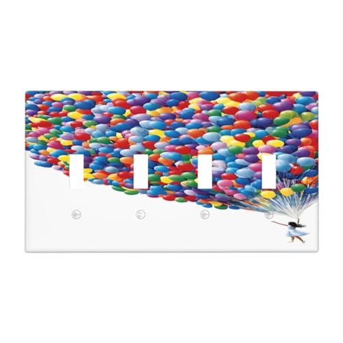 Decorative Switch Covers Plate Girl Holding Colorful Balloons 4 Gang Wall Plate Oversized Quad Toggle Light Switch Plate Jumbo Faceplate for Country Bedroom Home Decor