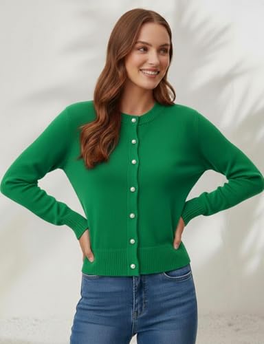 Image of Women's Casual Slim Fit Cardigan Sweaters Long Sleeve Button Down Lightweight Waist Length