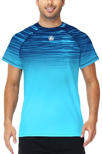 Image of AOBUTE Mens Swim Shirts Short Sleeve UPF 50+ Sun Shirt Quick Dry Rash Guard Fishing Swimming Shirt
