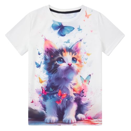 Funnycokid Girls Shirts Cat T Shirt Size 7-12 Clothes for Kids