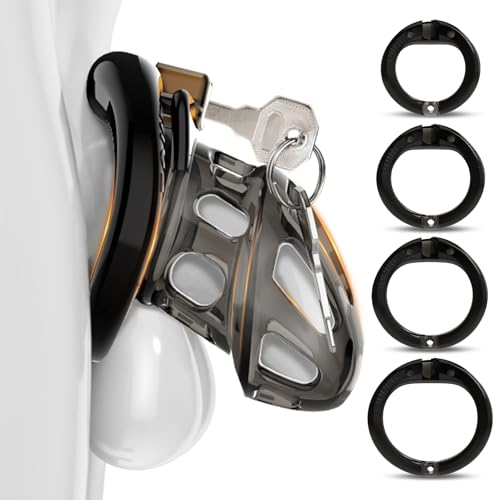 Chastity Cage Bondage Sex Toys - UTIMI Lightweight Cock Cage for Men with 4 Active Sizes Rings Adult Toys for Male Bondage Penis Exercise and Abstinence | 2 Keys and Invisible Lock IncludedBlack