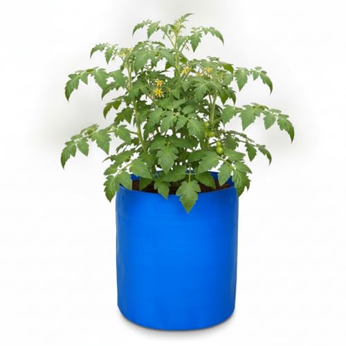 Image of Bio Blooms Round HDPE Plant Grow Bag for Terrace & Kitchen Gardening | Pack of 10 | 9x9 | 350 GSM Heavy Duty Outdoor Grow Bag | Durable Planter for Vegetables, Flowers & Plants | Blue