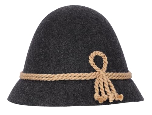 Steigenhöfer Original Herren Trachtenhut Wanderhut Filzhut Stopselhut - Heinrich - 100% Schurwolle - Schmale Krempe & Kordel - Zum Förstern & Wandern oder zum Oktoberfest - Schwarz - 58