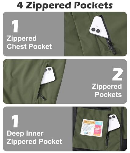 Image of Zoofly Mens Waterproof Hiking Jacket with Hood Windproof Light Weight Windbreaker Outdoor Fishing Raincoat Zipper Pockets