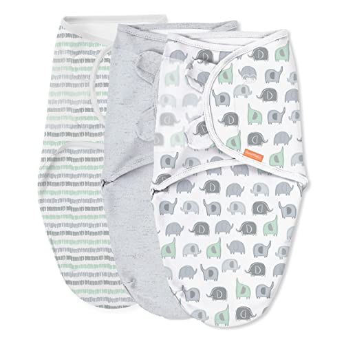 SwaddleMe Original Swaddle â€“ Size Small/Medium, 0-3 Months, 3-Pack (Lil Elephants) Easy to Use Newborn Swaddle Wrap Keeps Baby Cozy and Secure and Helps Prevent Startle Reflex