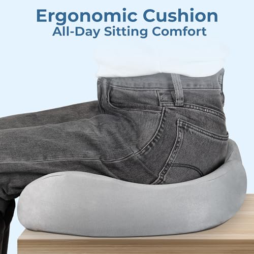 Image of 5 STARS UNITED Seat Cushion - Memory Foam Chair Cushion for Tailbone Pain Relief - Ergonomic Support for Coccyx, Sciatica & Butt - Office, Desk & Gaming Chair, Car Seat, Wheelchair, Light Gray Suede