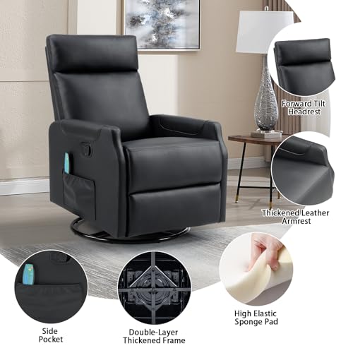 Sillón giratorio reclinable negro madera miniatura 5