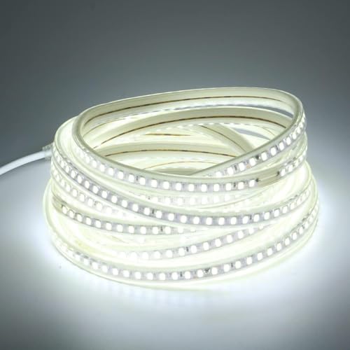 Image of 120V LED Strip Lghts 49.2FT Cold White 6000K Super Bright Rope Lights for Outside IP67 Waterproof LED Light Strip for Kitchen Cabinets Living Room Deck Yard Garage