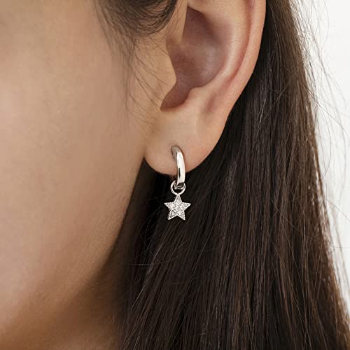 925 Sterling Silver Celestial Clear Cubic Zirconia Moon & Star Dangle Hoop Earrings For Young Girls and Preteens 12mm - CZ Earrings for Star Gazing Little Girls3
