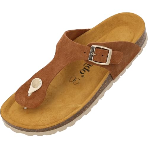 Palado Zehentrenner Damen Kos Suede Premium Leather - gefertigt aus Veloursleder - Made in Spain - EVA-Sohle - Weichfußbettung - Braun UK5 5 - EU38