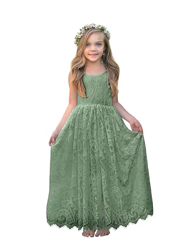 Flower Girl Dress Sleeveless Floor-Lenght First Communion Dress Lace Toddler Dresses for Wedding Bridesmaid Party