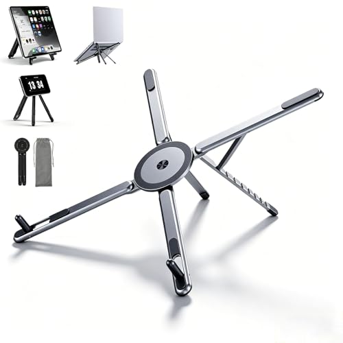 3-in-1 Magnetic Foldable Laptop Stand Multi-Angle Adjustable Portable Aluminum Foldable Holder For Laptop For Office Travel Study Tablet And Phone Desktop Use (Grey 1 pc)