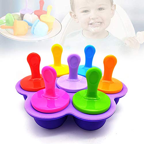 Popsicle Molds DIY Silicone Popsicle Molds Ice Pop Molds with Plastic Sticks 7-Cavity Non-Stick Food Grade Baby Food Freezer Trays