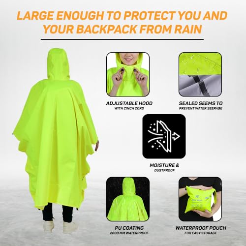 Image of ROCKSPORT Unisex Outdoor Rain Poncho for Adult,Multi Use, Waterproof, Lightweight, Reusable & Packable, One Size Fits Most