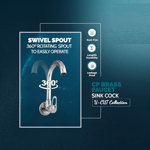 Image of CLINTON Kitchen Sink Cock with 360 Degree Swivel Spout | Kitchen Sink Tap | Kitchen Faucet | Tap for Kitchen Sink (U-Cut)