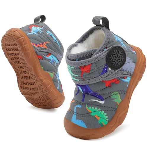 BARERUN Barefoot Baby Boys Girls Boots Warm Winter House Shoes for Toddler Girls Boys Waterproof Fleece Kids Snow Boots Faux Fur Infant Booties Walking Shoes for Indoor Outdoor