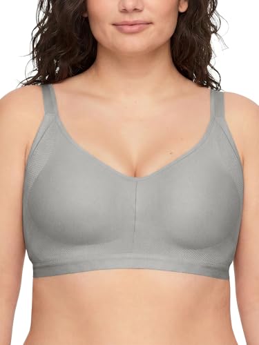 Warner's Women's Easy Does It Underarm Smoothing with Seamless Stretch Wireless Lightly Lined Comfort Bra RM3911A, Grey Heather, Large