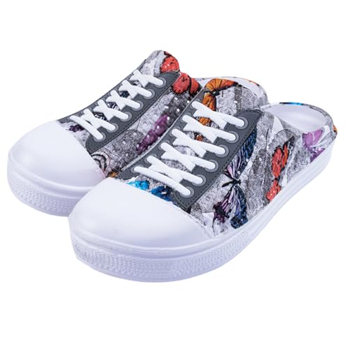 IXIAOYI Zoccoli da giardino da donna, traspiranti, scarpe da bagno, scarpe da spiaggia, scarpe da acqua, pantofole da trekking, Farfalla Grigio, 40 EU