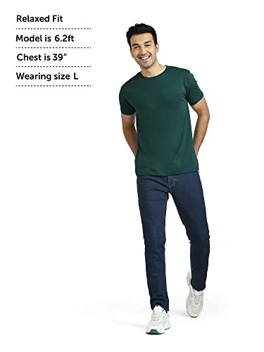 Image of XYXX Men's Supima Cotton Iconique T-Shirt - 4X Softer Than Cotton, Loungewear for Men with Superior Colour Retention. (M; Forest Green)